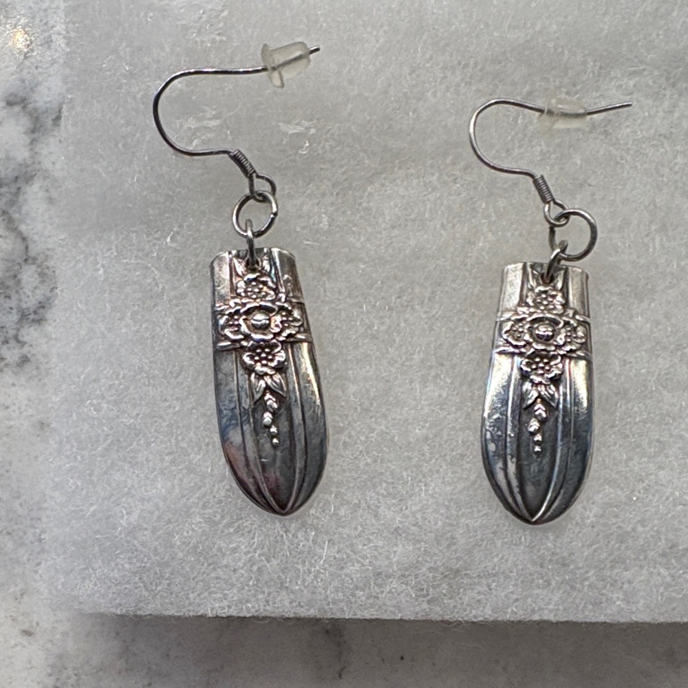 Elegant Silver Handmade  Floral Dangle Earrings